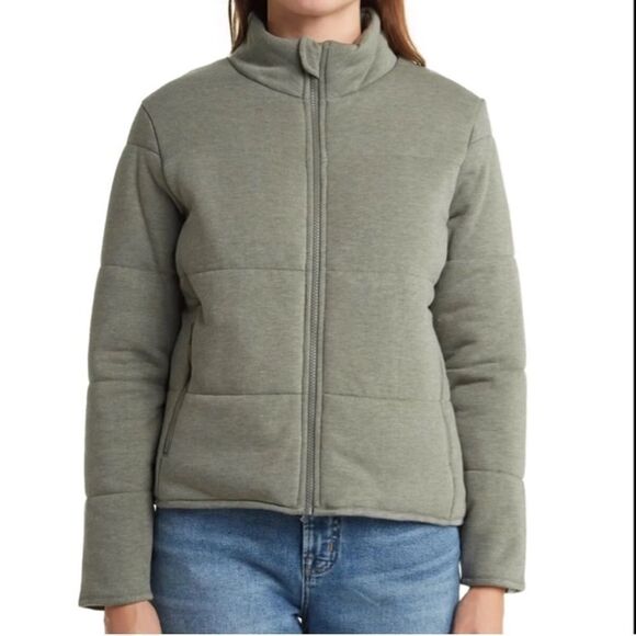 THREE DOTS Women's Heather Gray Jacket Size Small Full Zip Quilted Knit - Picture 1 of 7